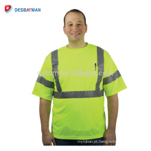 100% Poliéster Birdseye Malha Hi-vis Amarelo T Shirt Camisas de Trabalho de Segurança Durável Para Homens Com 3 M Tiras Refletivas EN20471